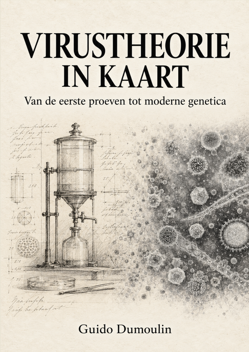 Omslag Virustheorie in kaart, van de eerste proeven tot moderne genetica, door Guido Dumoulin
